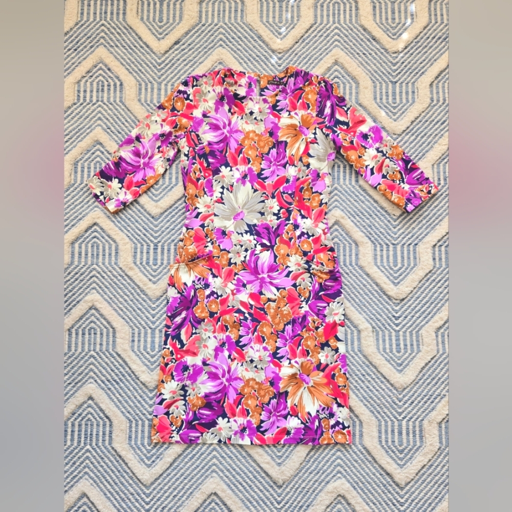 J. McLaughlin Pink and Purple Floral Mid Sleeve Dress